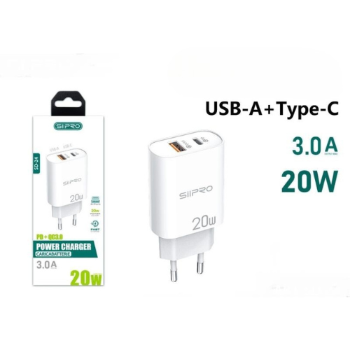 2 puerto adaptador de corriente USB-A + Type-C